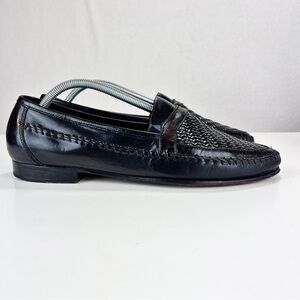 Bass Woven Men’s Loafer Size 10.5 Black Leather Braided Business Slip-on